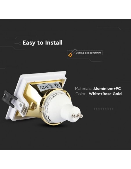 3166-Portafaretto LED da Incasso GU Quadrato Colore Bianco con Supporto Inclinato Oro-6