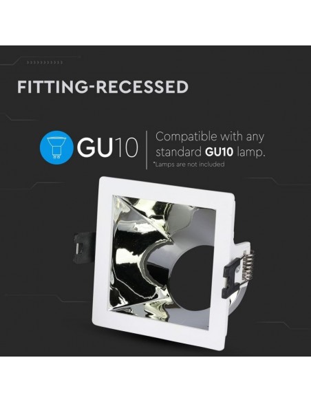 3168-Portafaretto LED da Incasso GU Quadrato Colore Bianco con Supporto Inclinato Cromato-5