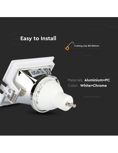 3168-Portafaretto LED da Incasso GU Quadrato Colore Bianco con Supporto Inclinato Cromato-6