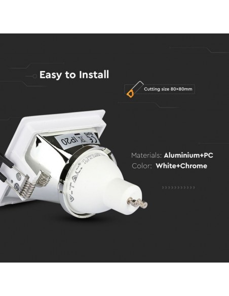 3168-Portafaretto LED da Incasso GU Quadrato Colore Bianco con Supporto Inclinato Cromato-6