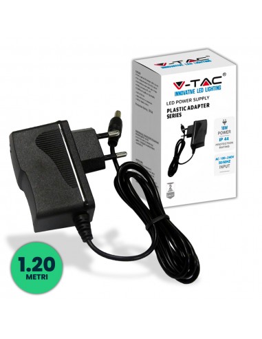 3237-Alimentatore in Plastica  V A Plug and Play con Jack  Colore Nero Cavo da m IP-1