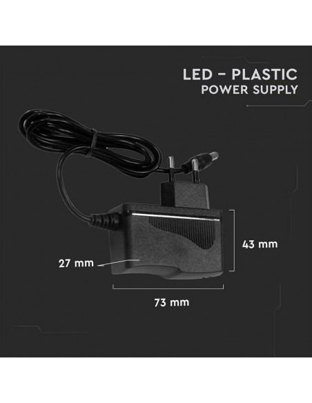 3237-Alimentatore in Plastica  V A Plug and Play con Jack  Colore Nero Cavo da m IP-2