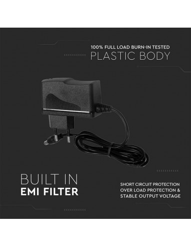 3237-Alimentatore in Plastica  V A Plug and Play con Jack  Colore Nero Cavo da m IP-5