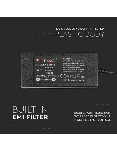 3264-Alimentatore per Strip LED  V A Plug and Play con Jack  e Cavo m con Spina-5