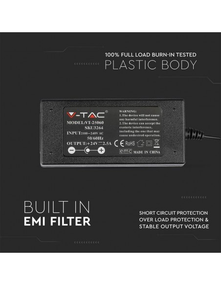 3264-Alimentatore per Strip LED  V A Plug and Play con Jack  e Cavo m con Spina-5