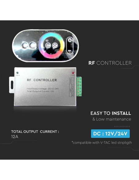 3312-Controller Dimmer Wireless RF GHz per Strip LED RGB  CanalI V/V A con Telecomando Touch  tasti-3