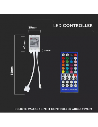 3326-Controller Dimmer Infrarossi IR per Strip LED RGBW  Canali V/V A con Telecomando  Tasti-3