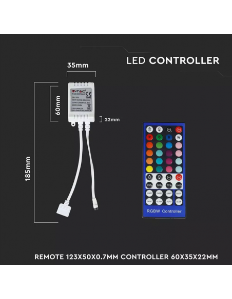 3326-Controller Dimmer Infrarossi IR per Strip LED RGBW  Canali V/V A con Telecomando  Tasti-3