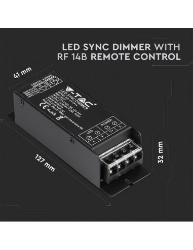 3337-Controller Dimmer Wireless RF GHz per Strip LED Monocolore  Canale V/V A Sync RJ con Telecomando  Tasti-3