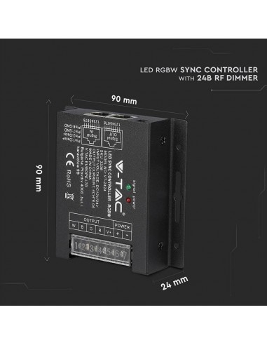 3338-Controller Dimmer Wireless RF GHz per Strip LED RGBW  Canali V/V A Sync RJ con Telecomando  Tasti-3