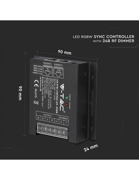 3338-Controller Dimmer Wireless RF GHz per Strip LED RGBW  Canali V/V A Sync RJ con Telecomando  Tasti-3