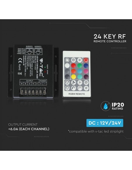 3338-Controller Dimmer Wireless RF GHz per Strip LED RGBW  Canali V/V A Sync RJ con Telecomando  Tasti-6