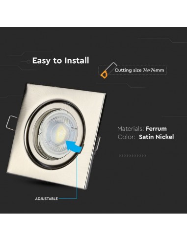 3473-Portafaretto LED da Incasso Quadrato GU e GU MR Colore Nichel Satinato Orientabile-6