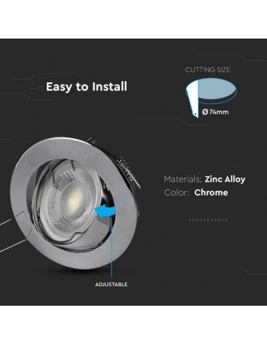 3589-Portafaretto LED da Incasso Rotondo GU e GU MR Colore Cromato Orientabile-5