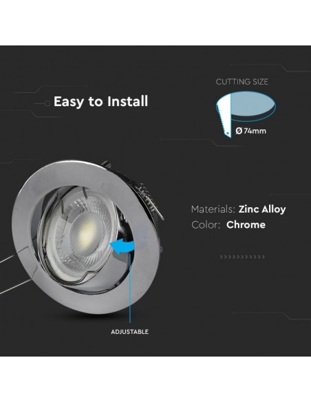 3589-Portafaretto LED da Incasso Rotondo GU e GU MR Colore Cromato Orientabile-5