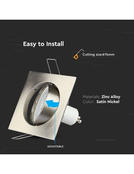 3591-Portafaretto LED da Incasso Quadrato GU e GU MR Colore Nichel Satinato Orientabile-6