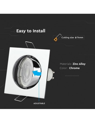 3592-Portafaretto LED da Incasso Quadrato GU e GU MR Colore Cromato Orientabile-5