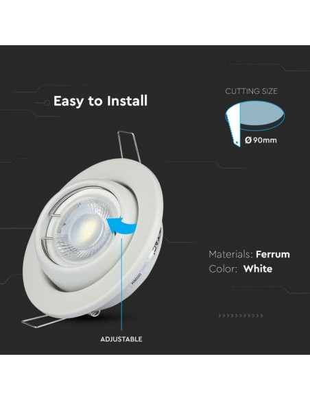 3593-Portafaretto LED da Incasso Rotondo GU e GU MR Colore Bianco Orientabile-6