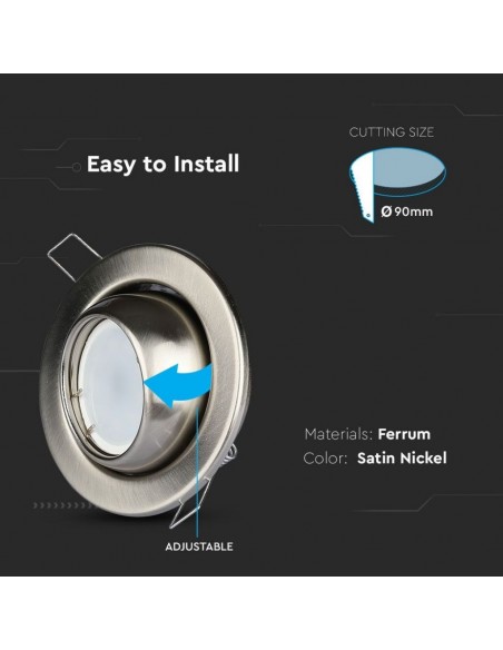 3594-Portafaretto LED da Incasso Rotondo GU e GU MR Colore Nichel Satinato Orientabile-6