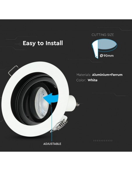 3595-Portafaretto LED da Incasso Rotondo GU e GU MR Colore Bianco Orientabile-6