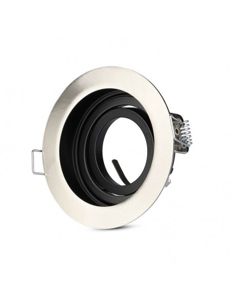 3596-Portafaretto LED da Incasso Rotondo GU e GU MR Colore Nichel Satinato Orientabile-1