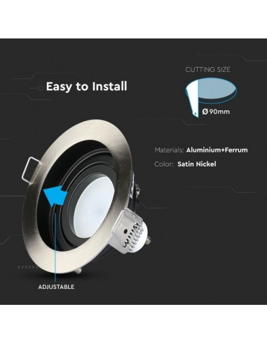 3596-Portafaretto LED da Incasso Rotondo GU e GU MR Colore Nichel Satinato Orientabile-7