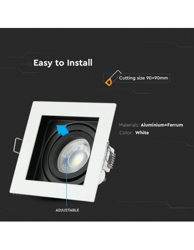 3597-Portafaretto LED da Incasso Quadrato GU e GU MR Colore Bianco Orientabile-6