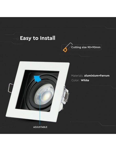 3597-Portafaretto LED da Incasso Quadrato GU e GU MR Colore Bianco Orientabile-6