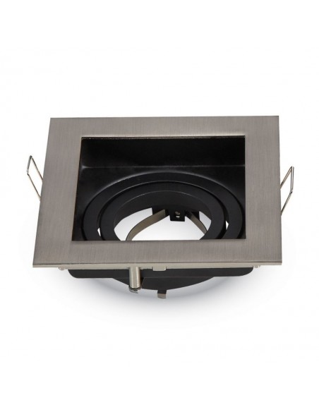 3598-Portafaretto LED da Incasso Quadrato GU e GU MR Colore Nichel Satinato Orientabile-1