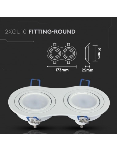 3601-Portafaretto LED Doppio da Incasso Rotondo xGU e GU MR Colore Bianco Orientabile-3