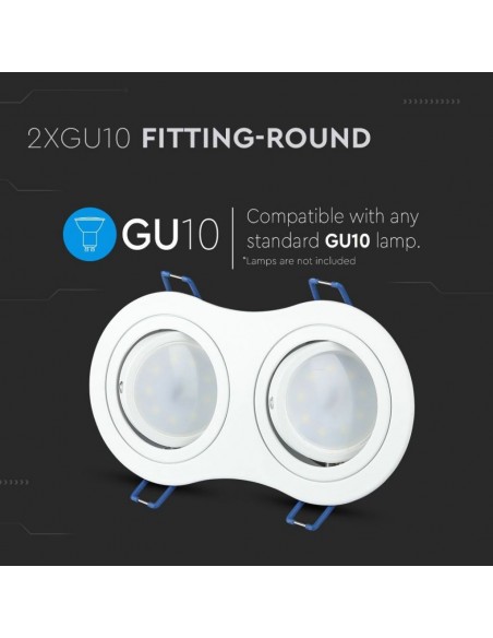 3601-Portafaretto LED Doppio da Incasso Rotondo xGU e GU MR Colore Bianco Orientabile-5