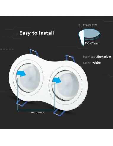 3601-Portafaretto LED Doppio da Incasso Rotondo xGU e GU MR Colore Bianco Orientabile-6