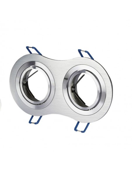3602-Portafaretto LED Doppio da Incasso Rotondo xGU e GU MR in Alluminio Spazzolato Orientabile-1