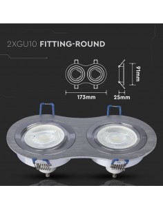 3602-Portafaretto LED Doppio da Incasso Rotondo xGU e GU MR in Alluminio Spazzolato Orientabile-1 2