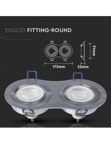 3602-Portafaretto LED Doppio da Incasso Rotondo xGU e GU MR in Alluminio Spazzolato Orientabile-2