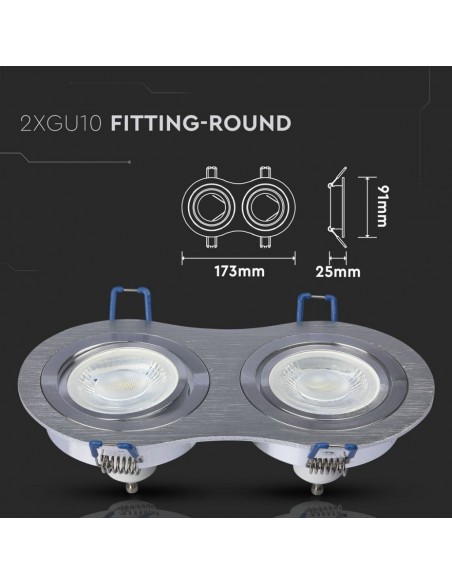 3602-Portafaretto LED Doppio da Incasso Rotondo xGU e GU MR in Alluminio Spazzolato Orientabile-2