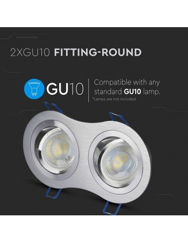 3602-Portafaretto LED Doppio da Incasso Rotondo xGU e GU MR in Alluminio Spazzolato Orientabile-4