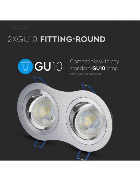 3602-Portafaretto LED Doppio da Incasso Rotondo xGU e GU MR in Alluminio Spazzolato Orientabile-4