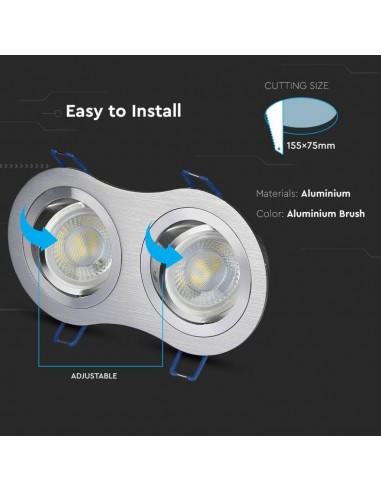 3602-Portafaretto LED Doppio da Incasso Rotondo xGU e GU MR in Alluminio Spazzolato Orientabile-5