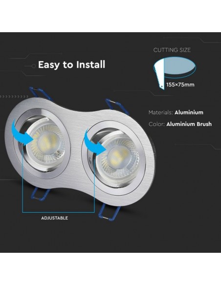3602-Portafaretto LED Doppio da Incasso Rotondo xGU e GU MR in Alluminio Spazzolato Orientabile-5
