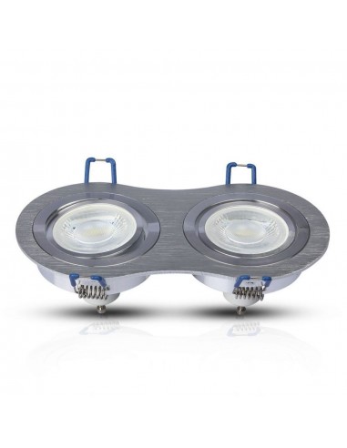 3602-Portafaretto LED Doppio da Incasso Rotondo xGU e GU MR in Alluminio Spazzolato Orientabile-6