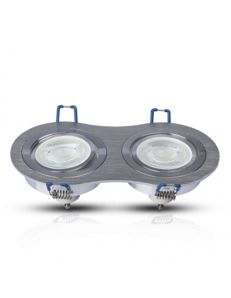 3602-Portafaretto LED Doppio da Incasso Rotondo xGU e GU MR in Alluminio Spazzolato Orientabile-6