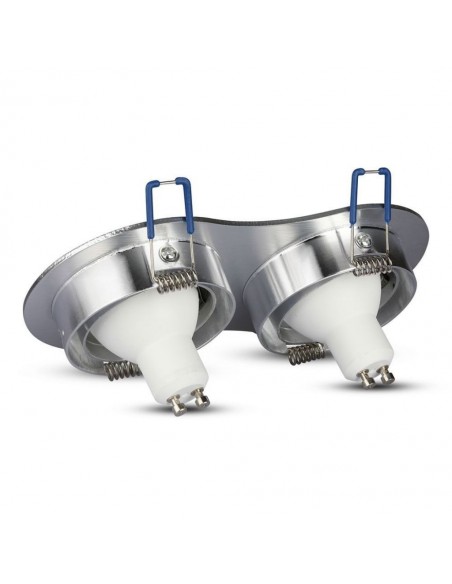 3602-Portafaretto LED Doppio da Incasso Rotondo xGU e GU MR in Alluminio Spazzolato Orientabile-7