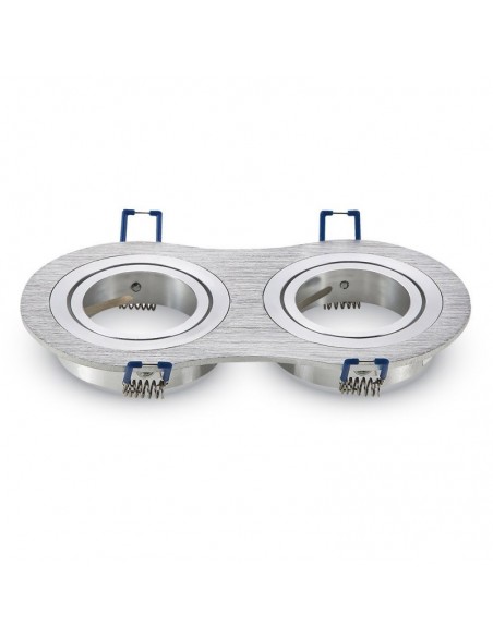 Portafaretto LED Doppio da Incasso Rotondo 2*GU10 e GU5.3 (MR16) in Alluminio Spazzolato Orientabile