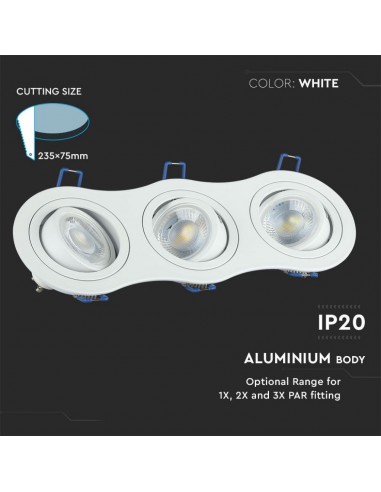 3603-Portafaretto LED Triplo da Incasso Rotondo xGU e GU MR Colore Bianco Orientabile-5