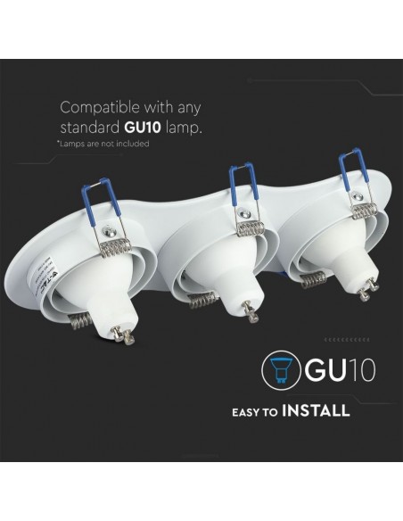 3603-Portafaretto LED Triplo da Incasso Rotondo xGU e GU MR Colore Bianco Orientabile-6