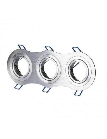 3604-Portafaretto LED Triplo da Incasso Rotondo xGU e GU MR in Alluminio Spazzolato Orientabile-1