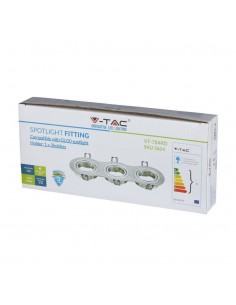 3604-Portafaretto LED Triplo da Incasso Rotondo xGU e GU MR in Alluminio Spazzolato Orientabile-1 2