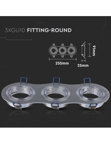 3604-Portafaretto LED Triplo da Incasso Rotondo xGU e GU MR in Alluminio Spazzolato Orientabile-3