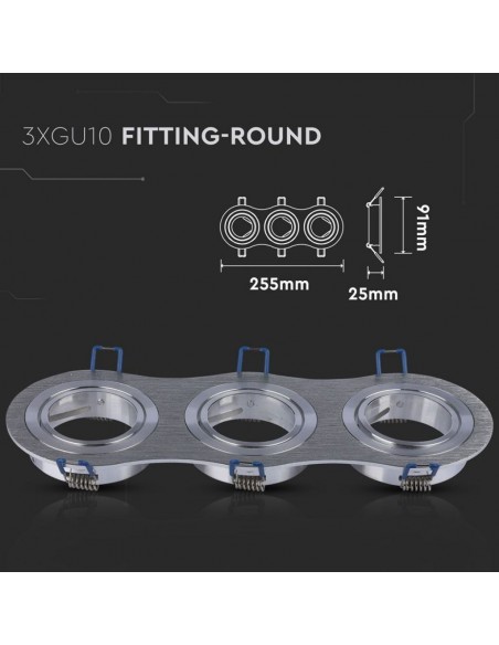 3604-Portafaretto LED Triplo da Incasso Rotondo xGU e GU MR in Alluminio Spazzolato Orientabile-3